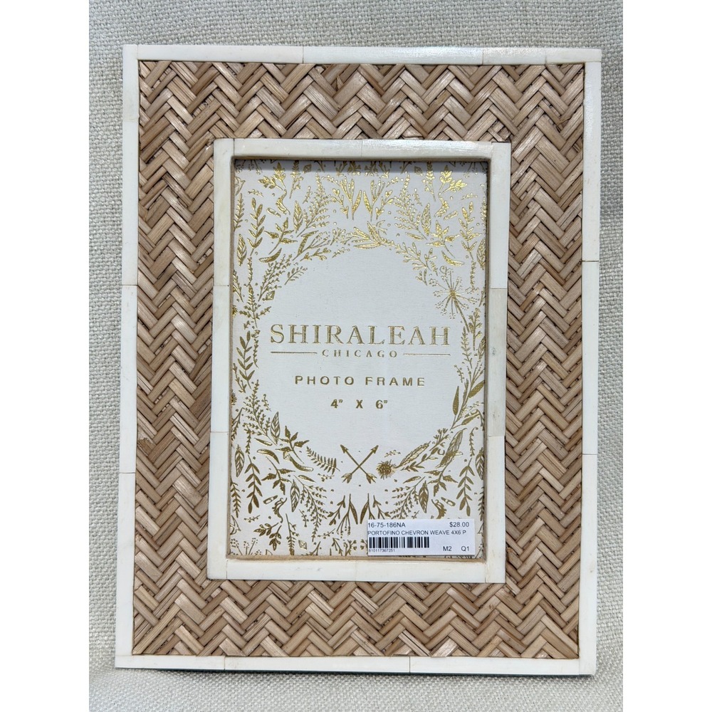 Shiraleah Mansour Chevron 4x6 Photo Frame Wicker with white bone inlay